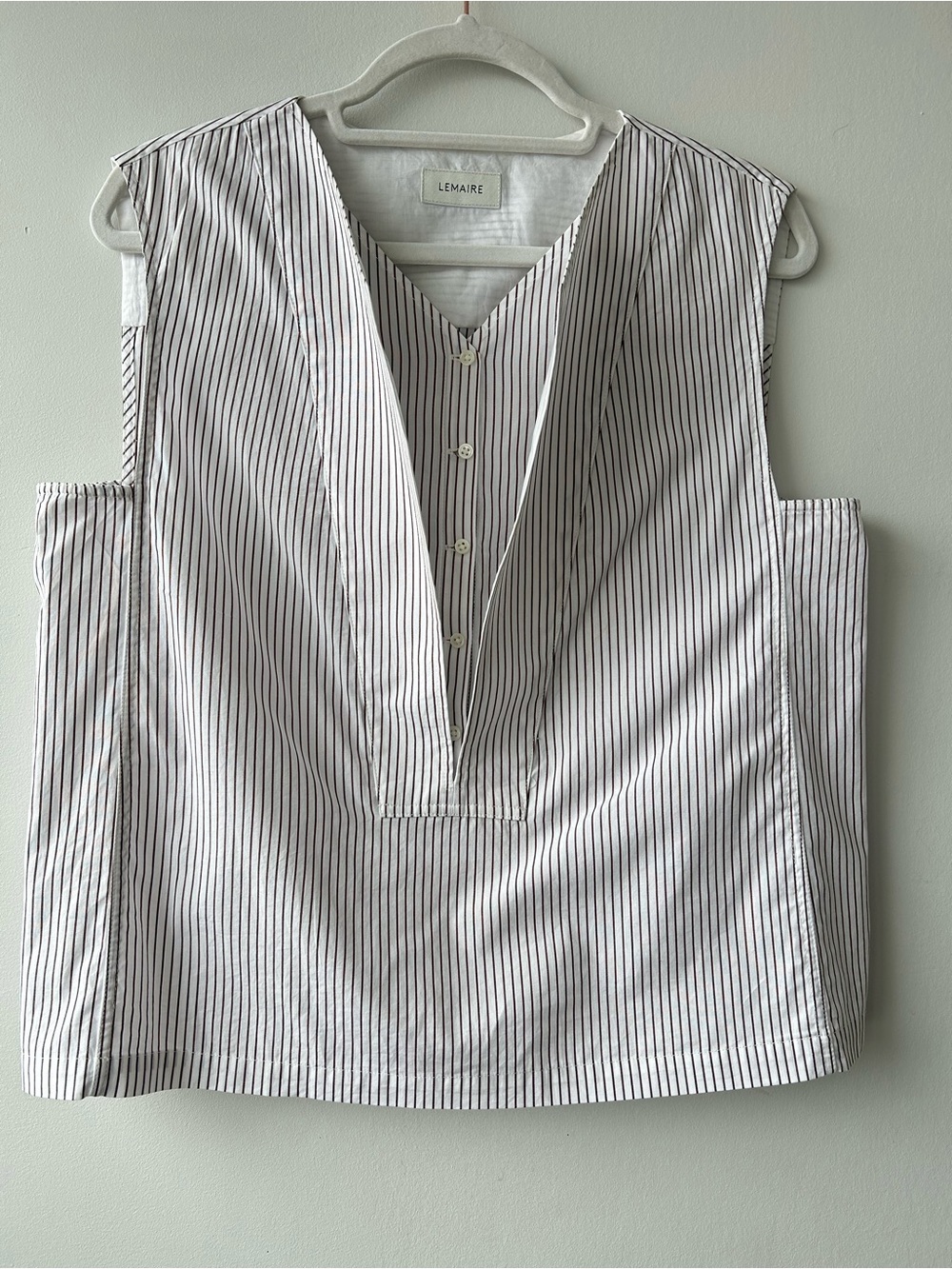 Lemaire White Sleeveless Pinstripe Popover Top
